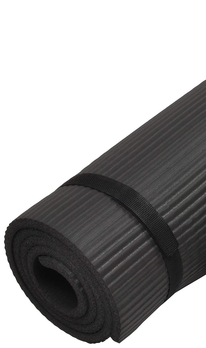 Fitvids Signature Fitness 1/2-Inch Extra Thick High Density Anti-Tear Exercise Yoga Mat with Knee Pad and Carrying Strap, Black - Image 2